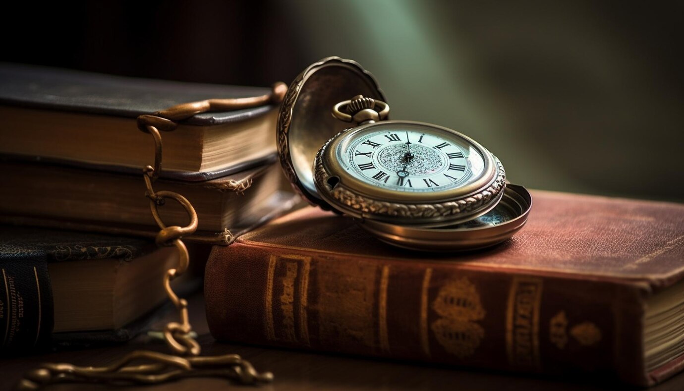 montre ancienne et pile de livres